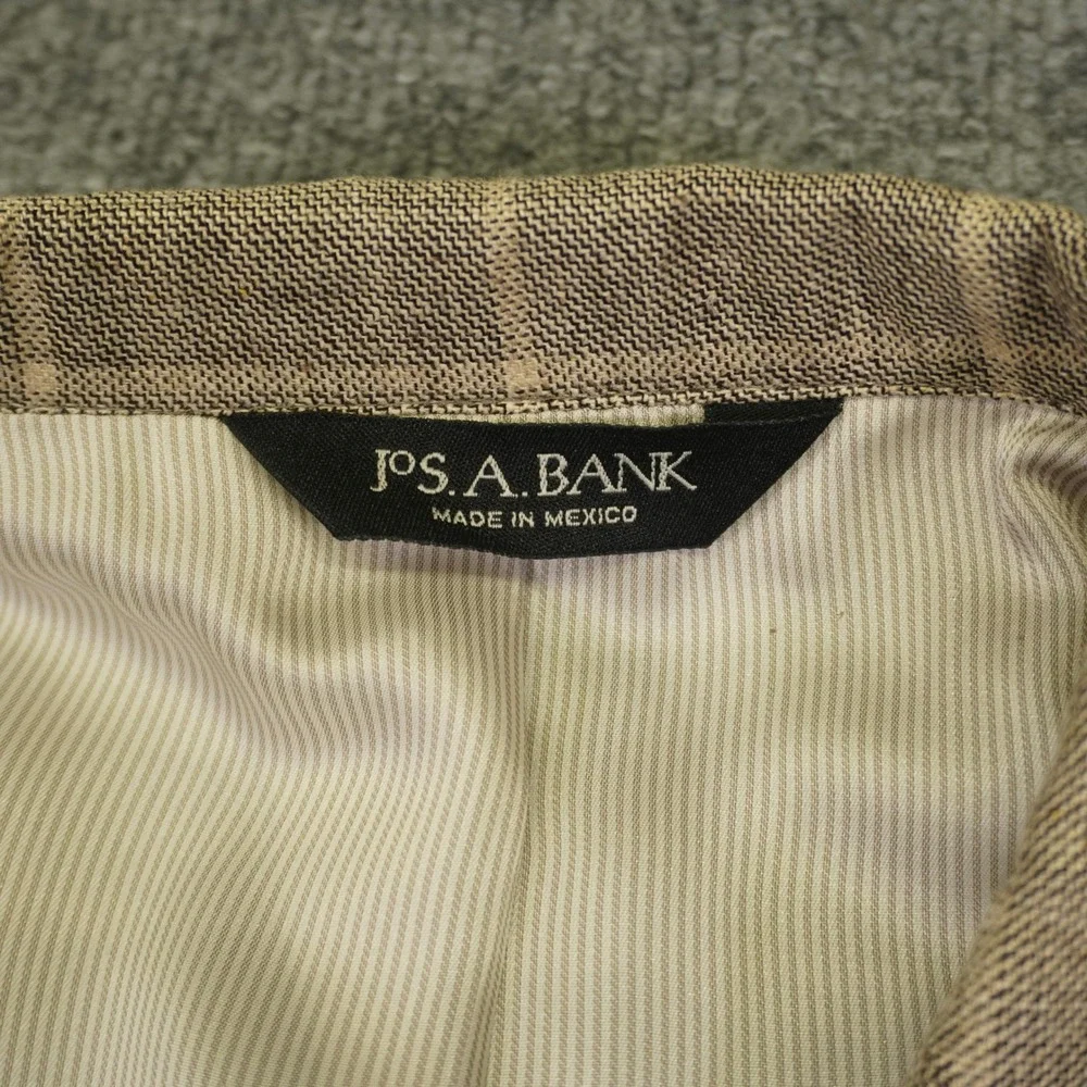 Jos A Bank Blazer Men 48R Tan Silk Linen Wool Windowpane Tailored Fit Sport Coat